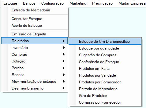 abrindo relatorio estoque